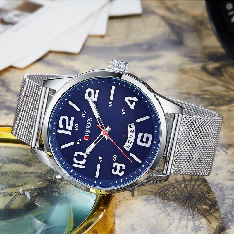 Мужские брендовые часы Curren 8236 silver blue