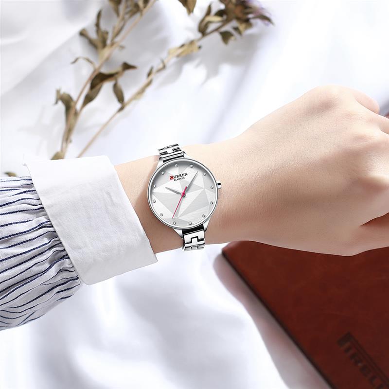 Роскошные Брендовые женские часы CURREN 9047 Silver