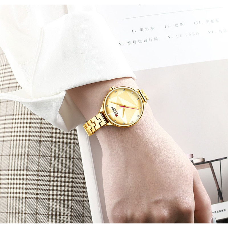 Роскошные Брендовые женские часы CURREN 9047 Gold