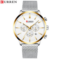Мужские хроно часы Curren 8340 Silver Gold