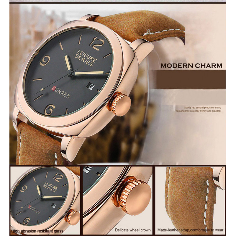 Мужские классические часы Curren 8158 розовое золото