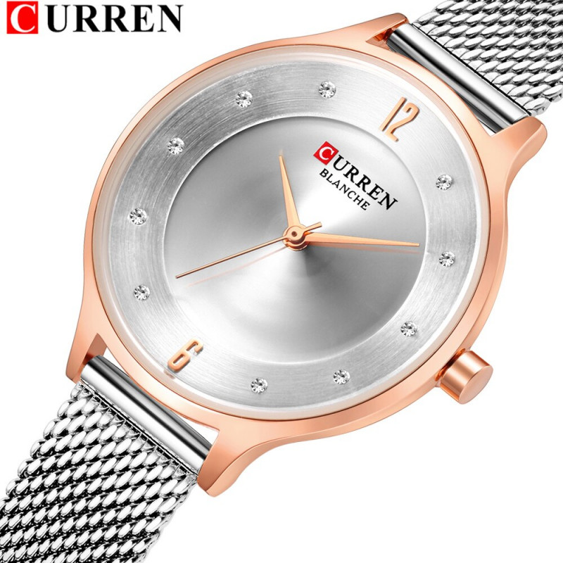 Женские стильные часы Curren 9036 Silver Gold