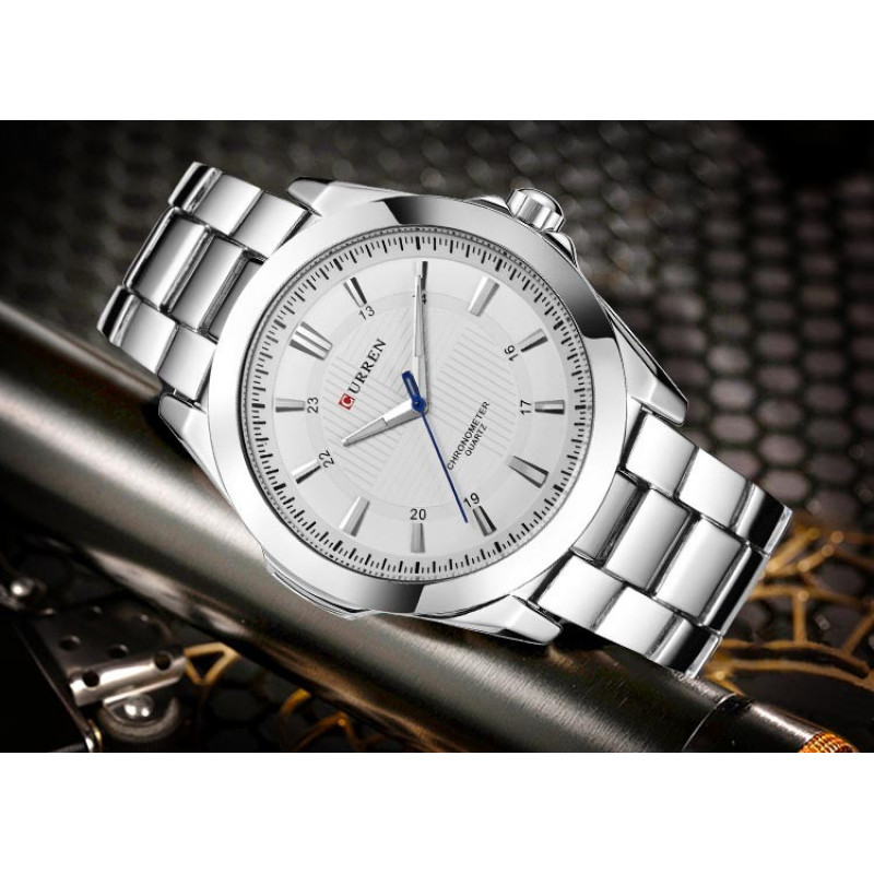 Мужские стильные часы Curren 8109 silver white