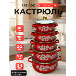 Набор кастрюль со стеклянной крышкой Красный