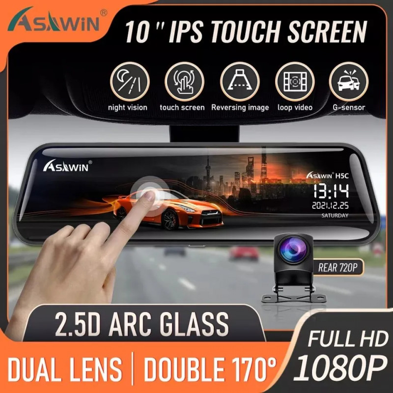 Автомобильный видеорегистратор -зеркало с сенсорным экраном 10" IPS Touch Screen и камерой заднего вида