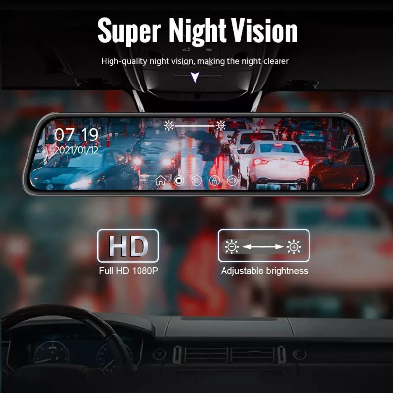 Автомобильный видеорегистратор -зеркало с сенсорным экраном 10" IPS Touch Screen и камерой заднего вида