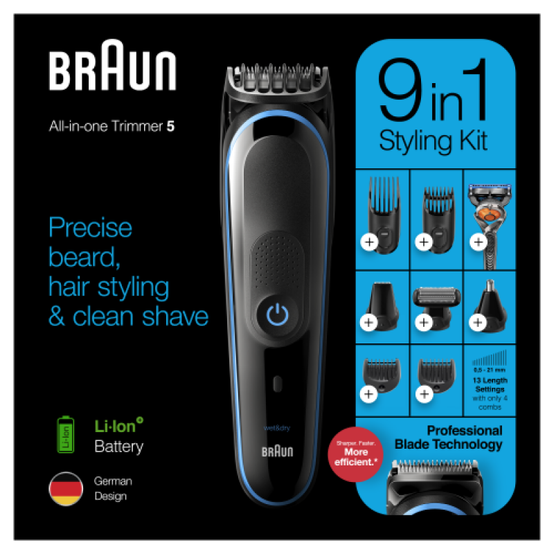 Машинка для стрижки волос и бороды Braun MGK5280 9в1 черный 