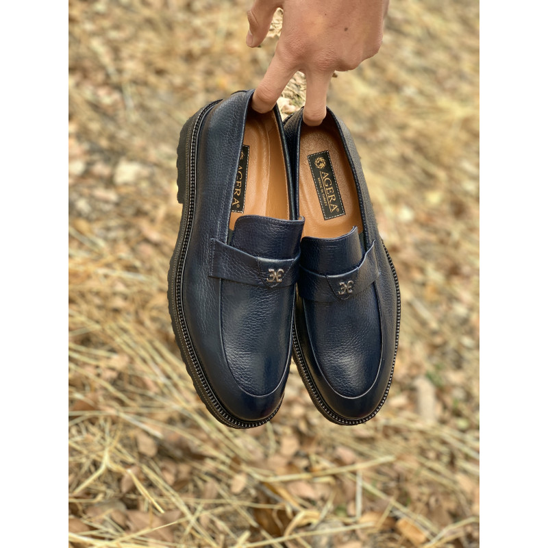 Мужские ботинки из натуральной кожи M11011. Тёмно-синий